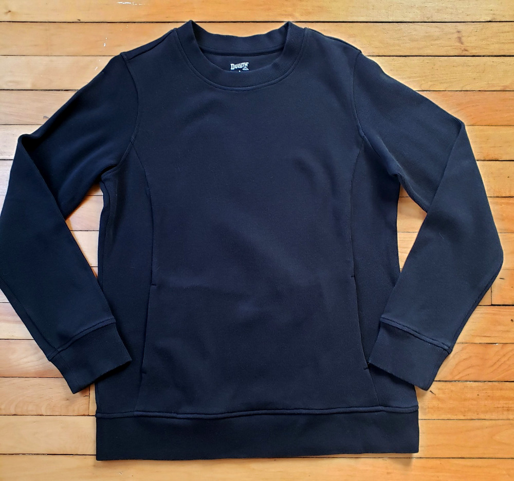 Duluth Trading Rib Crewneck Sweatshirt Womens Sm Black Kangaroo Pocket Pullover